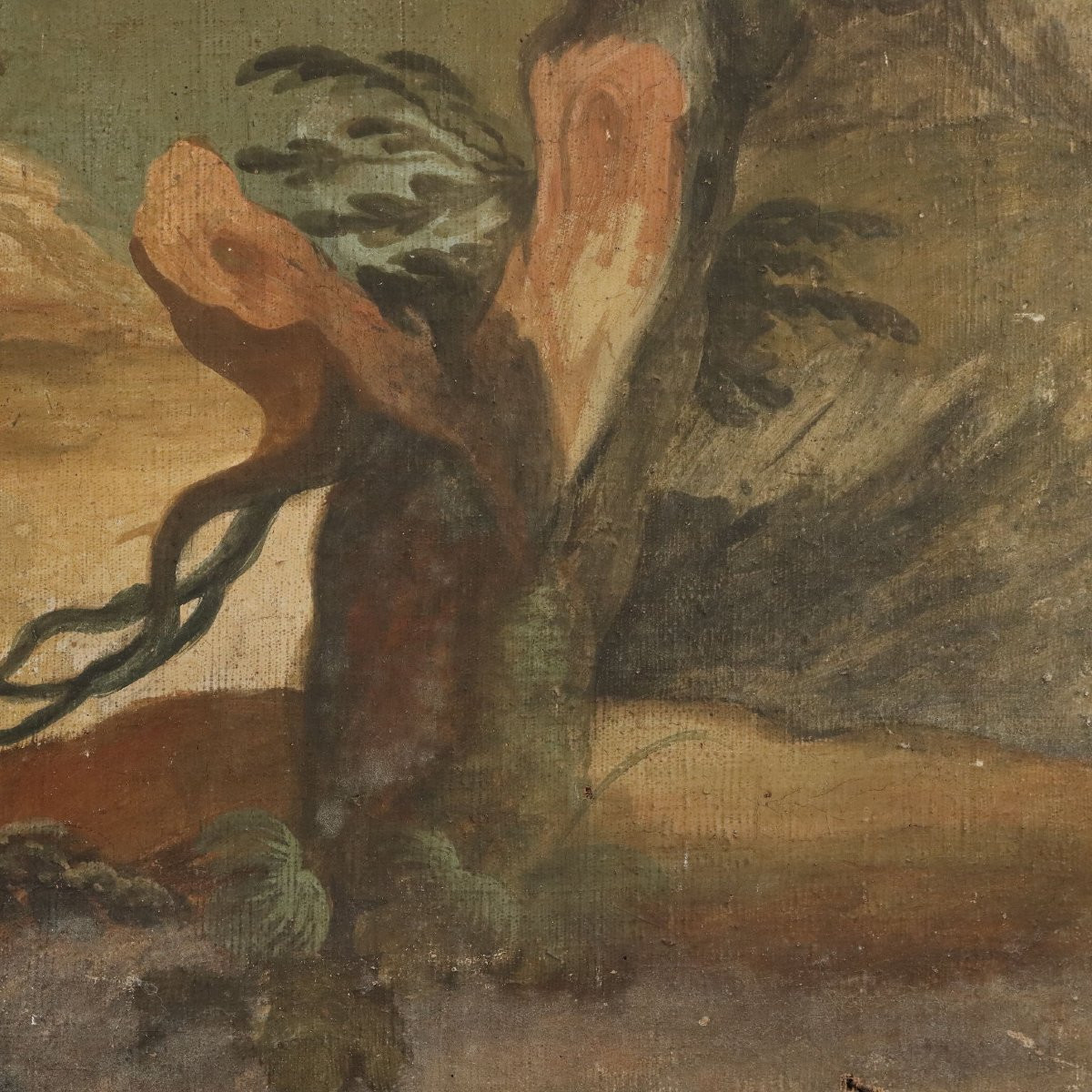 Tableau Ancien Apollon et Daphné Huile sur Toile du XVIIIe Siècle-photo-5