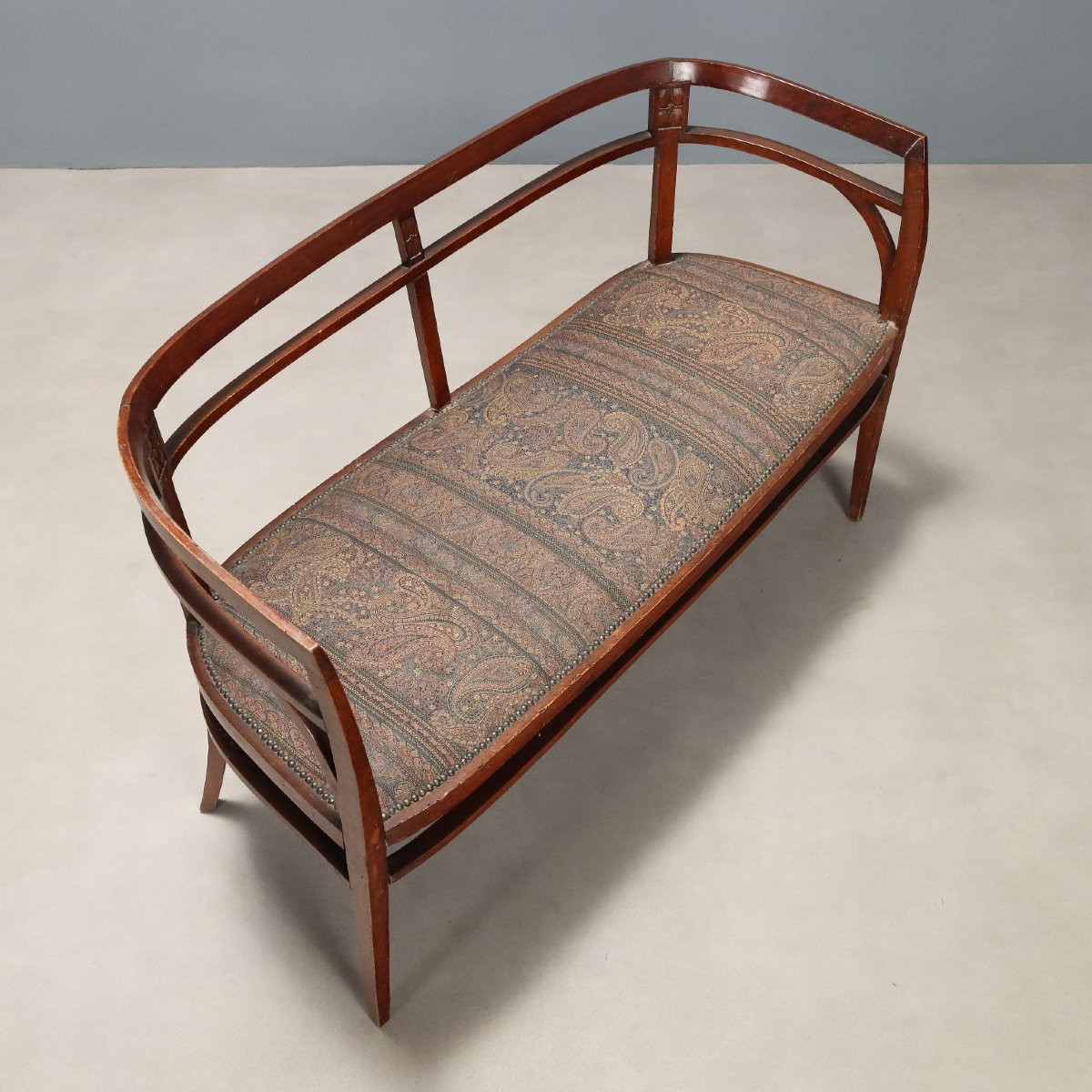 Canapé Art Nouveau Ancien Hêtre Teinté Noyer XIXe Siècle-photo-3