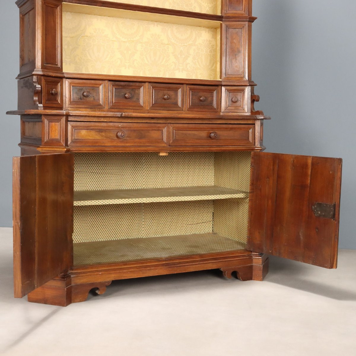 Antique Cupboard Walnut 6 Drawers With Upper Part XIX Century-photo-3