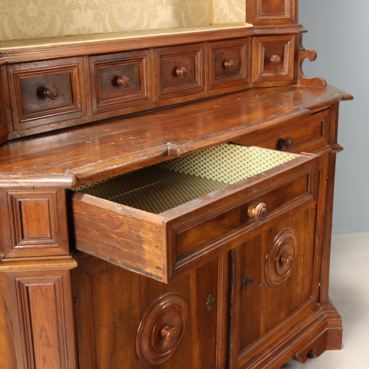 Antique Cupboard Walnut 6 Drawers With Upper Part XIX Century-photo-3