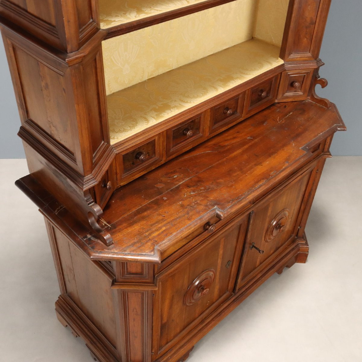 Antique Cupboard Walnut 6 Drawers With Upper Part XIX Century-photo-5