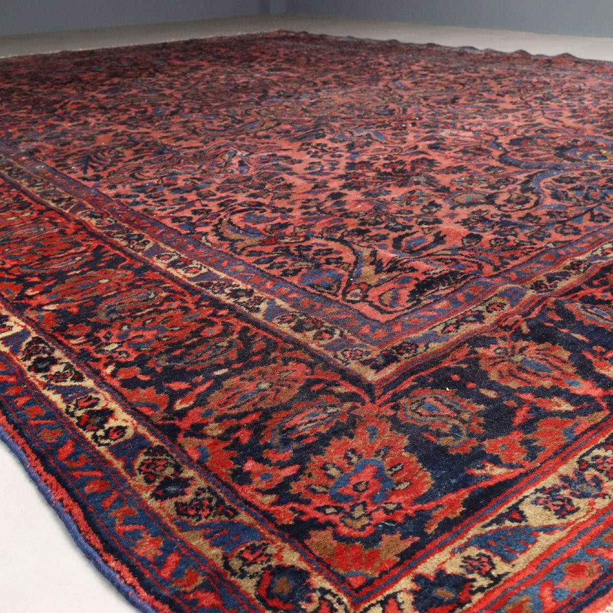 Tapis Ancien Asiatique Coton Laine Noeud Gros 360 x 270 cm-photo-4