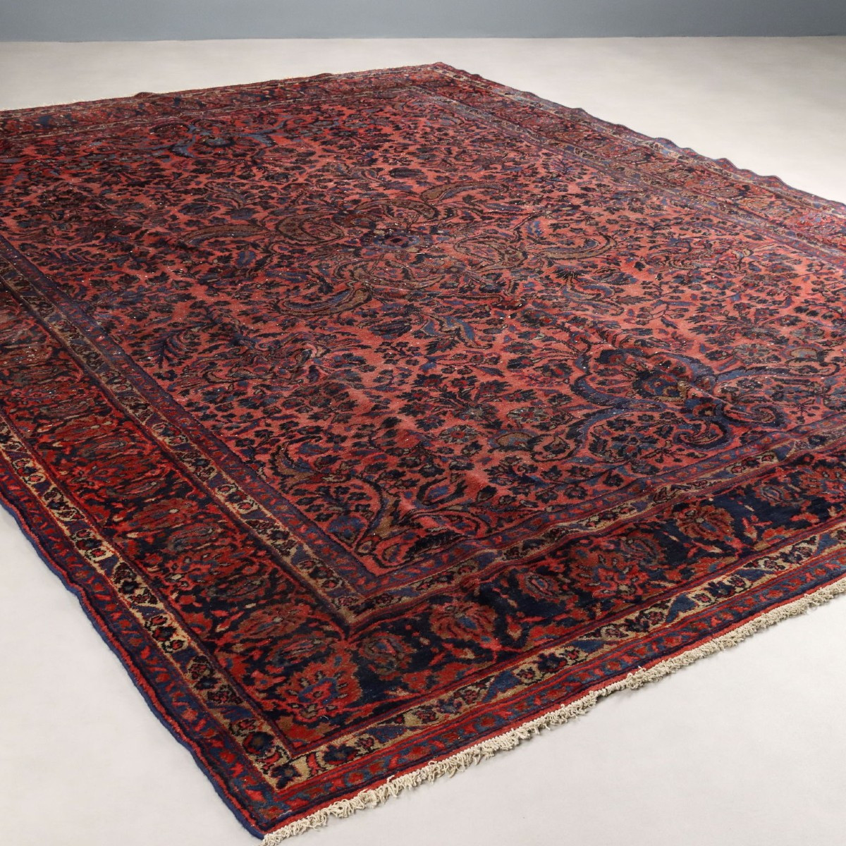 Tapis Ancien Asiatique Coton Laine Noeud Gros 360 x 270 cm