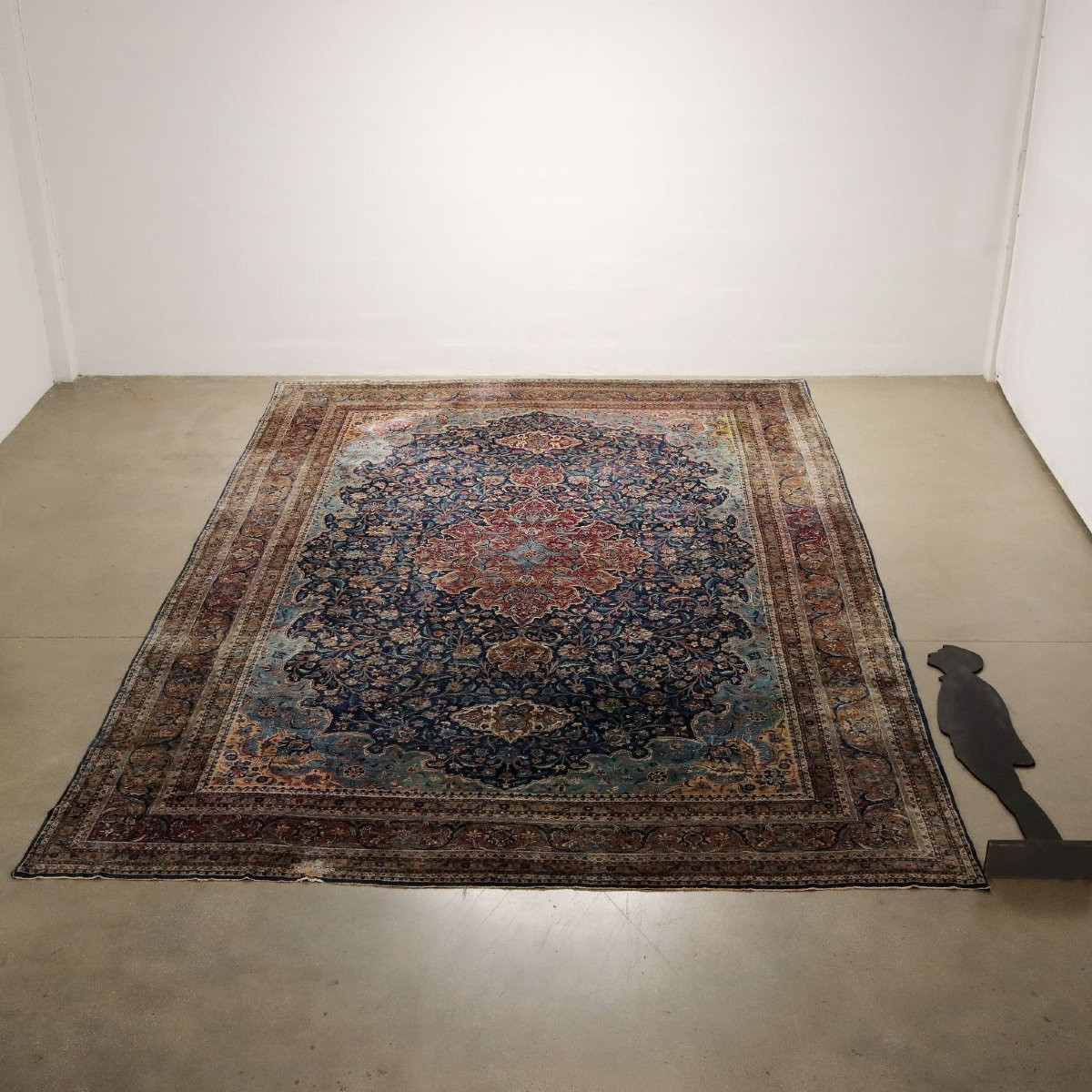 Antique Mashad Carpet Cotton Wool Thin Knot Iran 224 X 138 In-photo-2