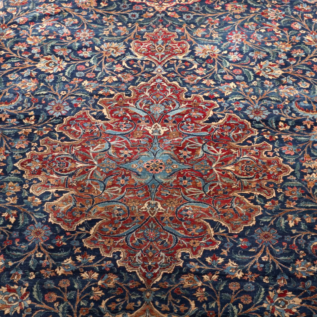 Antique Mashad Carpet Cotton Wool Thin Knot Iran 224 X 138 In-photo-3
