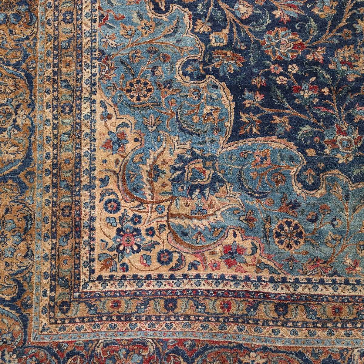 Antique Mashad Carpet Cotton Wool Thin Knot Iran 224 X 138 In-photo-1
