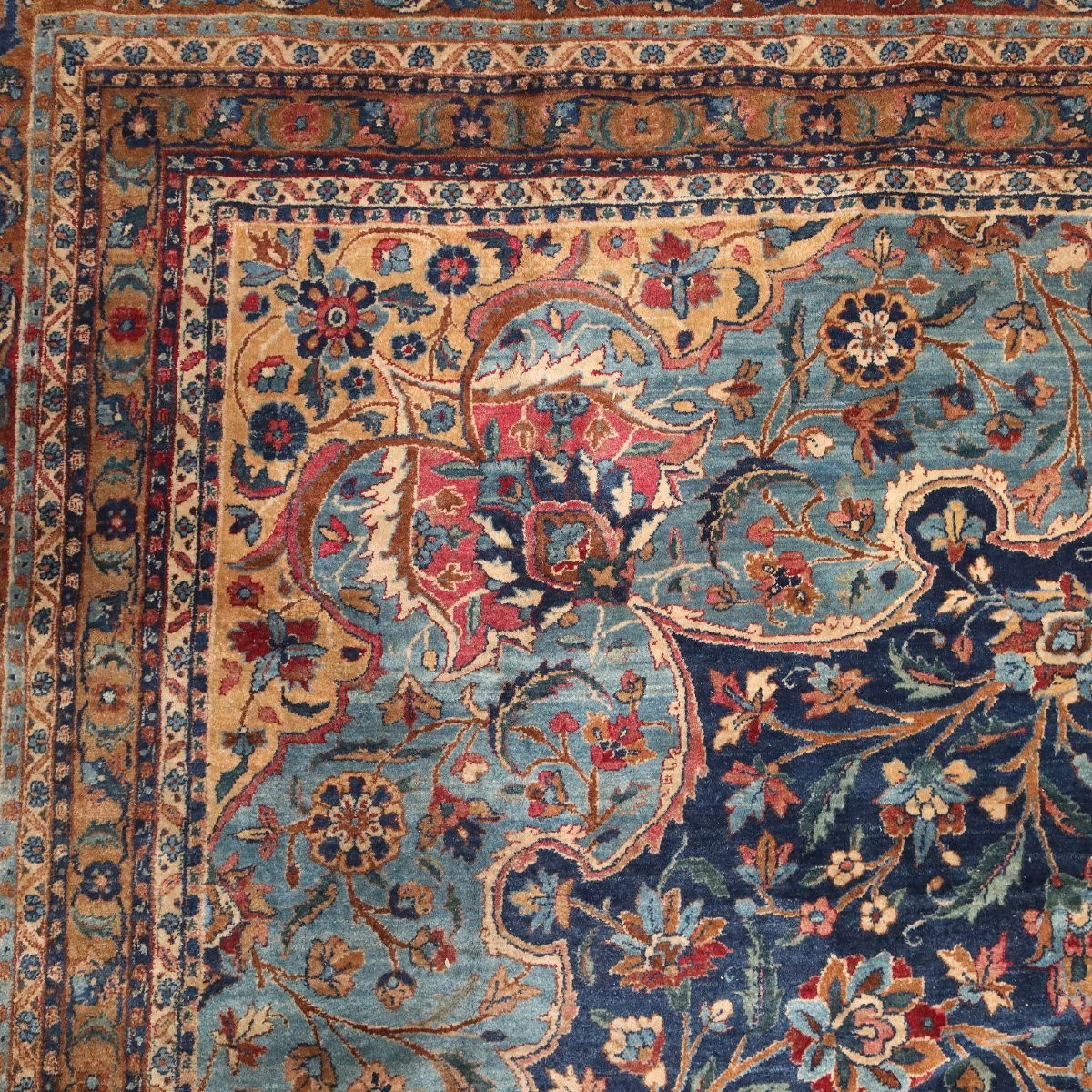Antique Mashad Carpet Cotton Wool Thin Knot Iran 224 X 138 In-photo-3