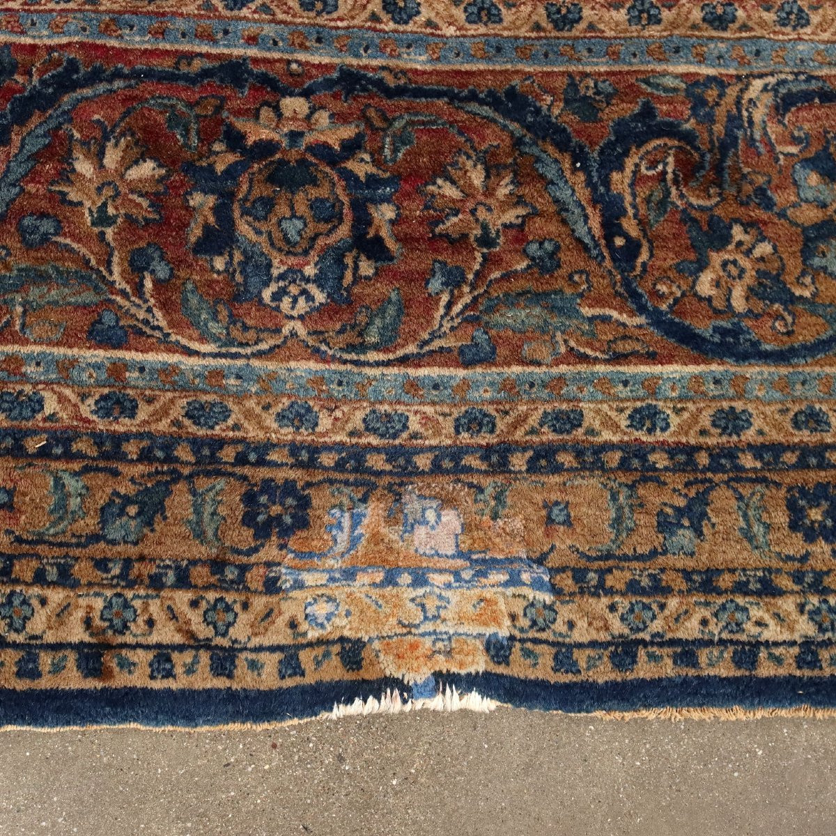 Antique Mashad Carpet Cotton Wool Thin Knot Iran 224 X 138 In-photo-5