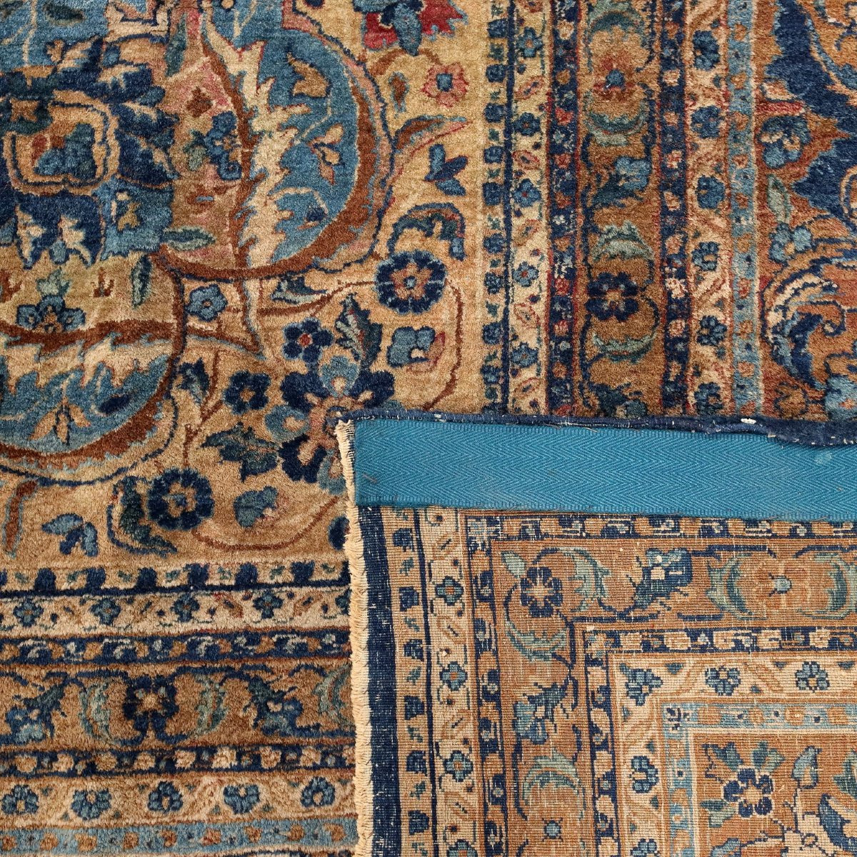 Antique Mashad Carpet Cotton Wool Thin Knot Iran 224 X 138 In-photo-7