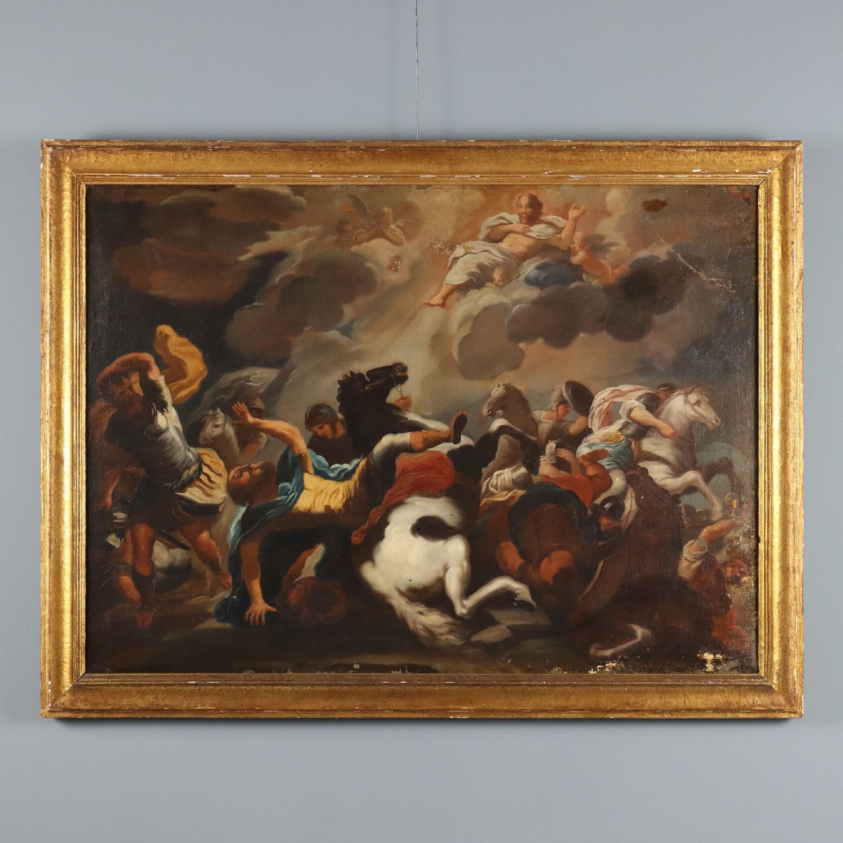 La Conversion de Saint Paul Tableau Ancien École de Luca Giordano XVIIe Siècle