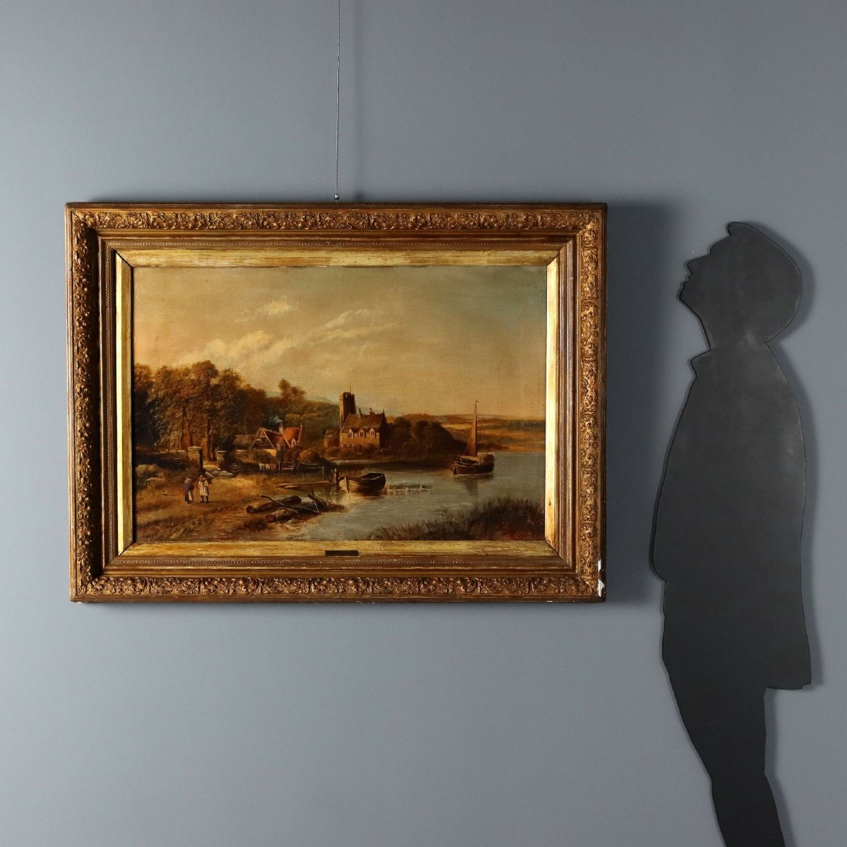 Landscape With River Oil On Canvas Antique Painting Netherlands XIX Century-photo-2