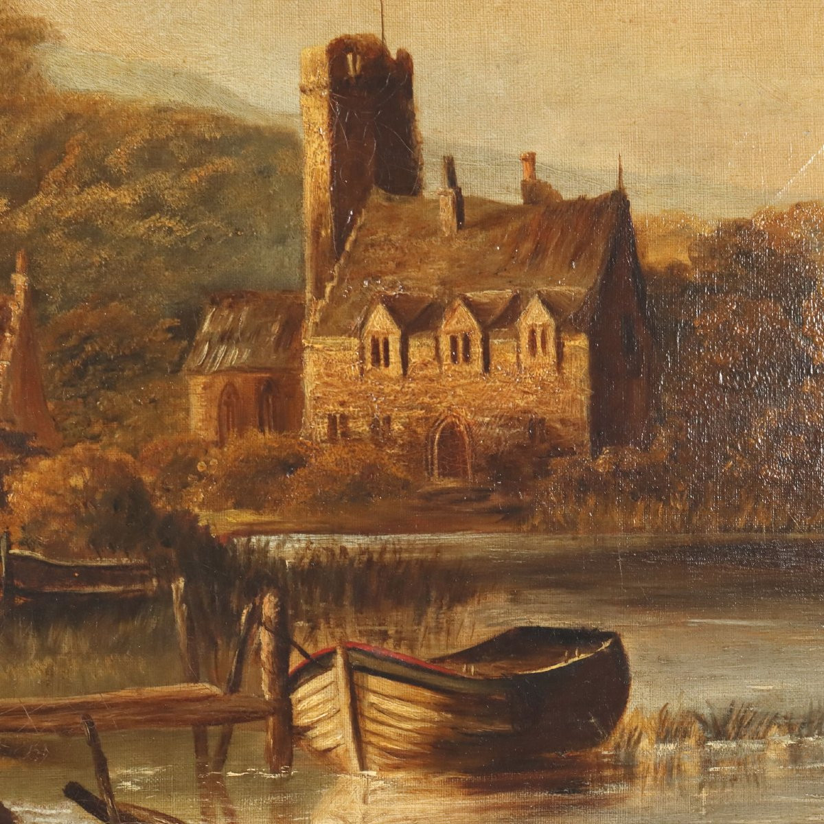 Landscape With River Oil On Canvas Antique Painting Netherlands XIX Century-photo-4