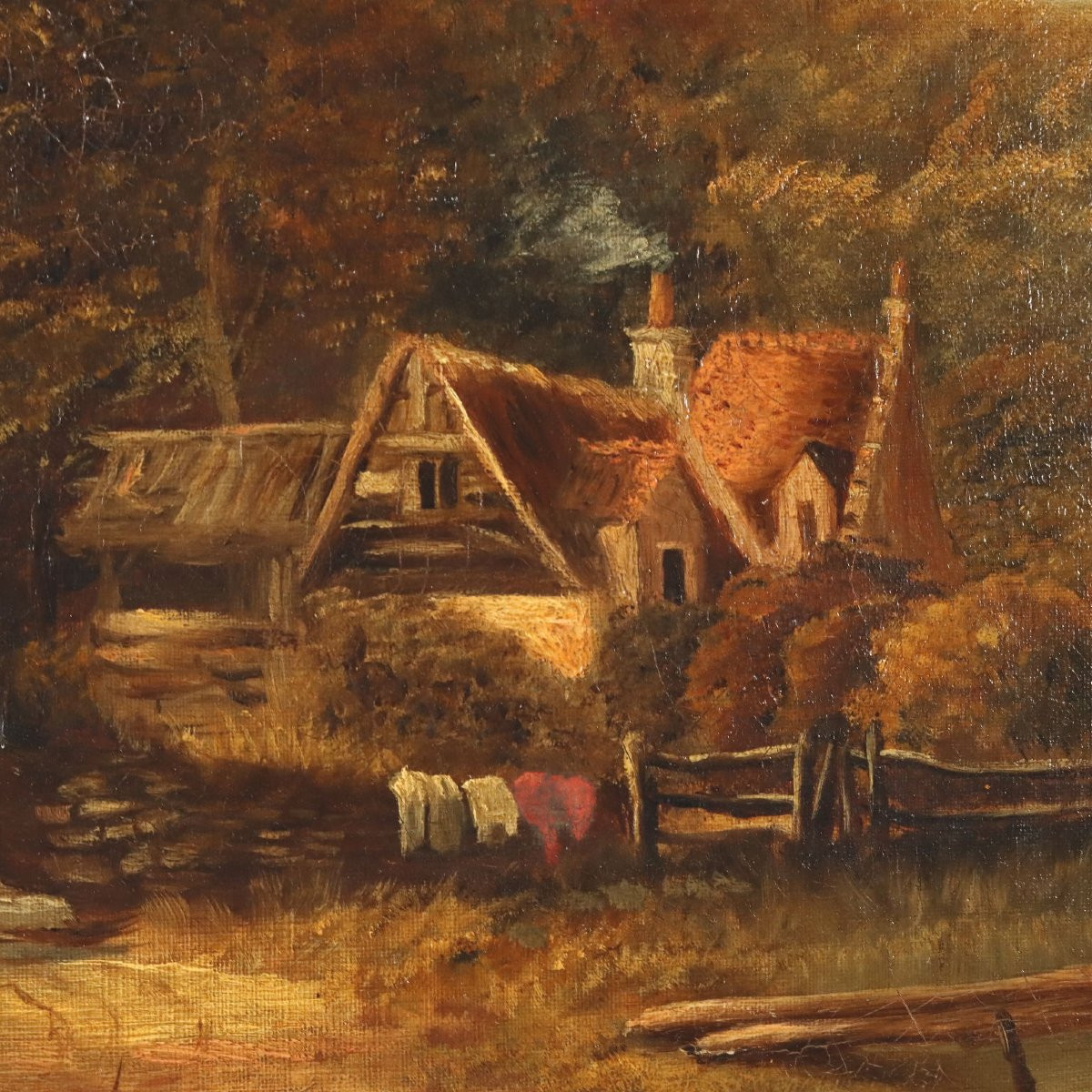 Landscape With River Oil On Canvas Antique Painting Netherlands XIX Century-photo-3