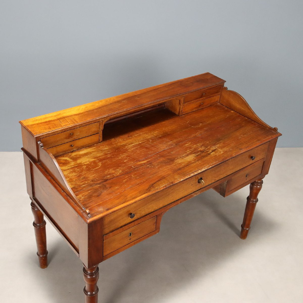 Antique Writing Desk Walnut 7 Drawers Italy XIX Century-photo-4