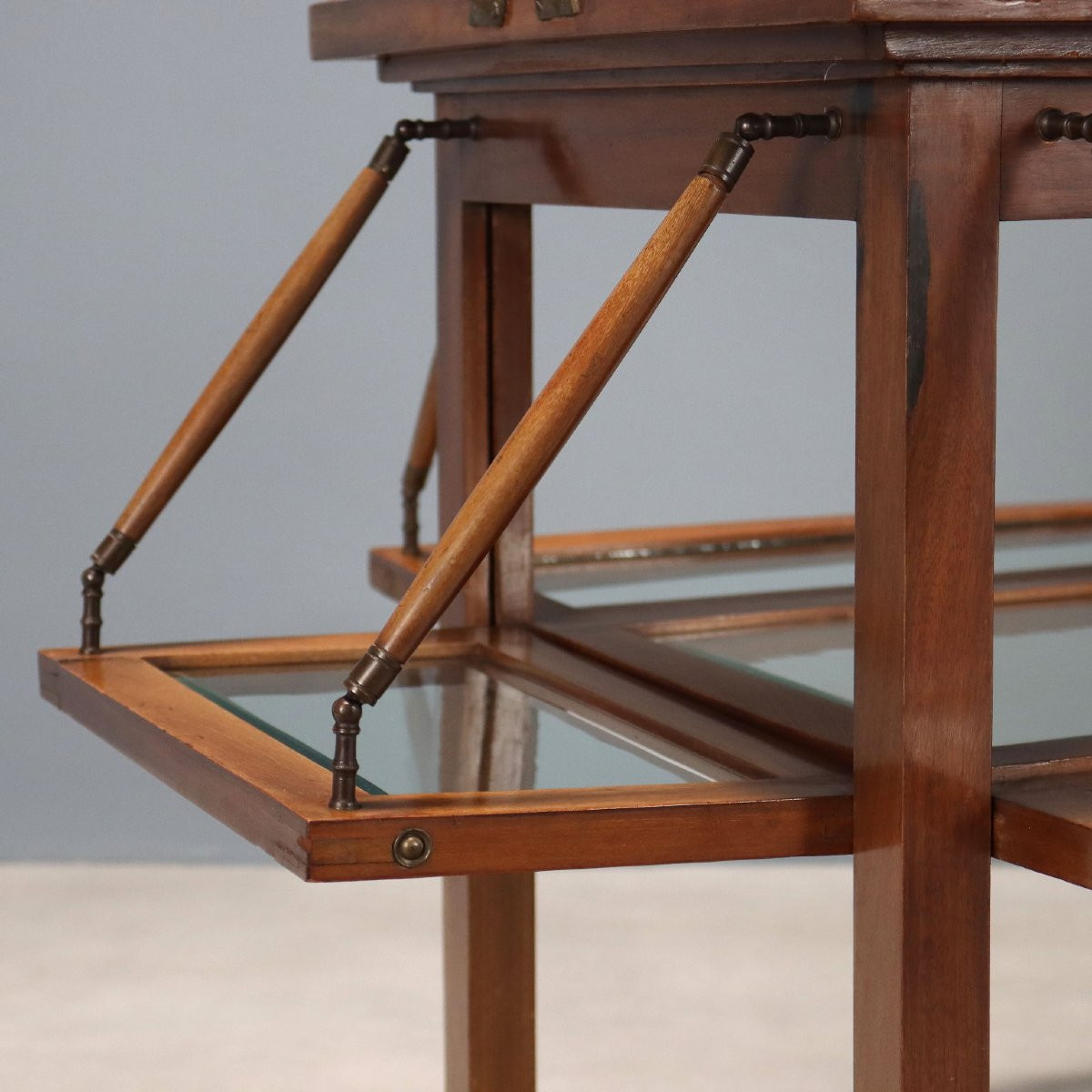 Table pour Exposition Ancienne Acajou Verre Bronze Italie XIXe Siècle-photo-4