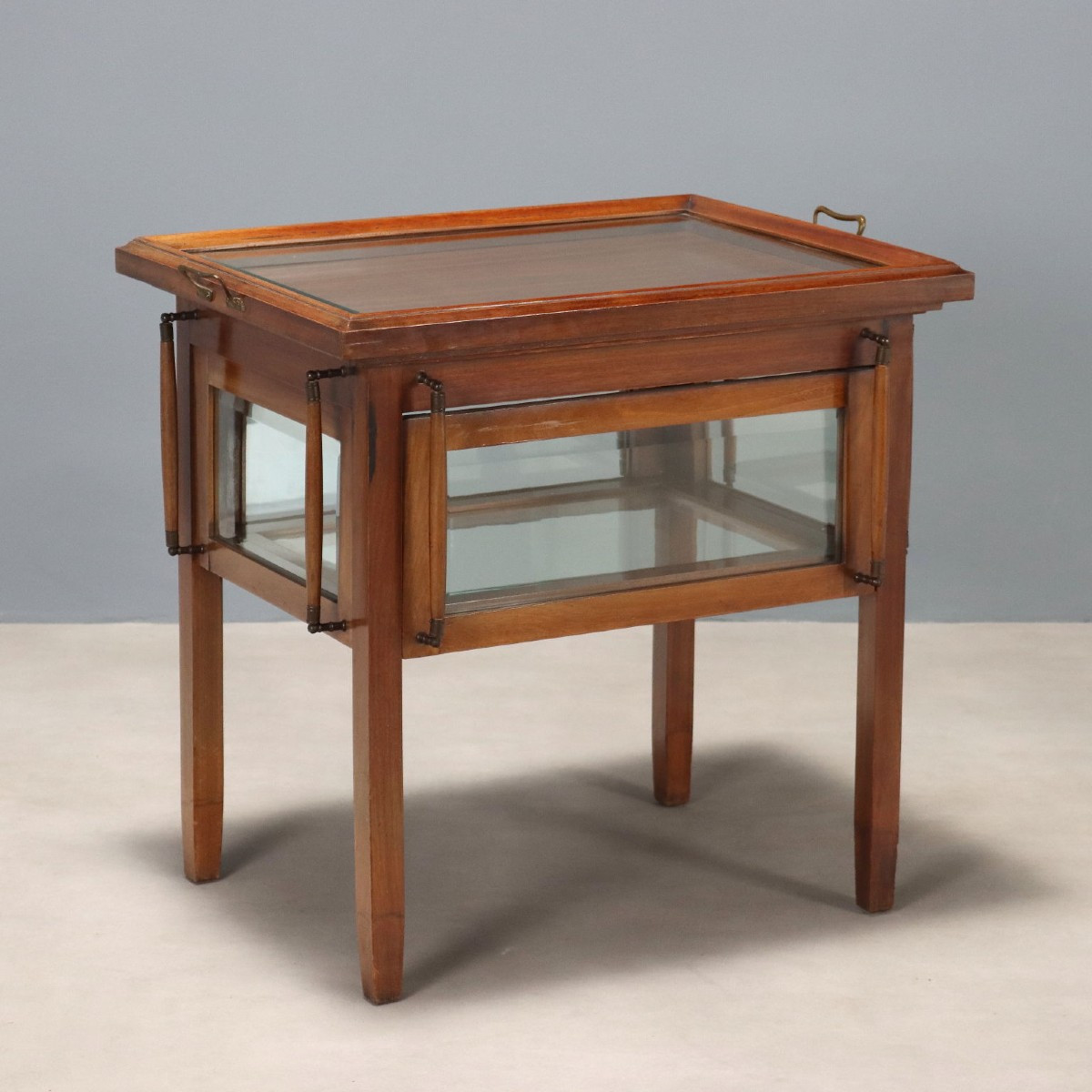 Table pour Exposition Ancienne Acajou Verre Bronze Italie XIXe Siècle