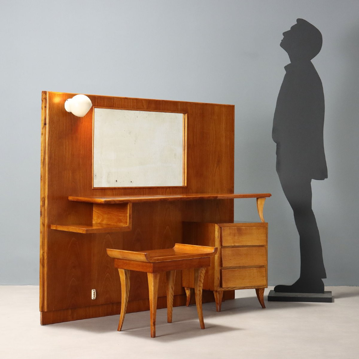 Coiffeuse Vintage Design Plaquée en Chêne avec Miroir Années 50-photo-2