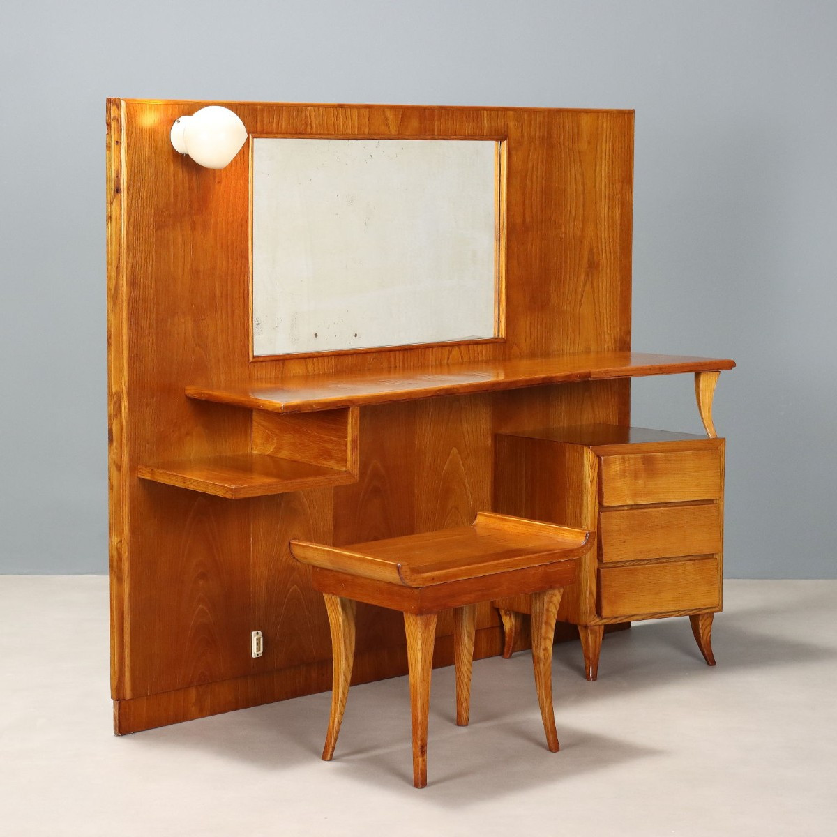 Coiffeuse Vintage Design Plaquée en Chêne avec Miroir Années 50