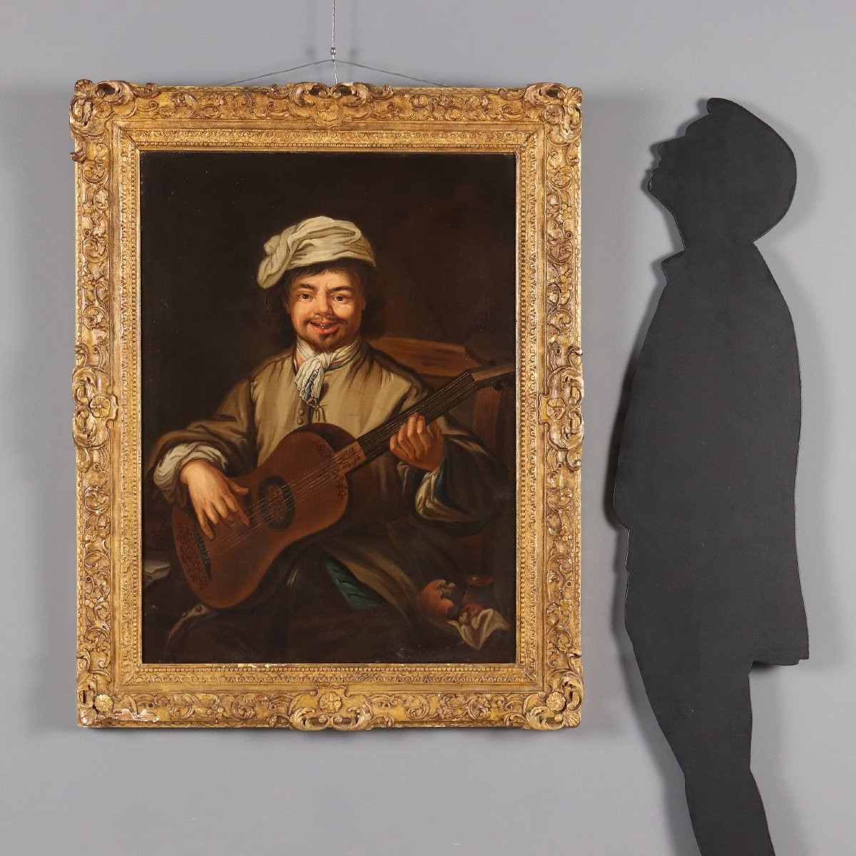 The Guitar Player Antique Painting Oil On Canvas XIX Century Original-photo-2