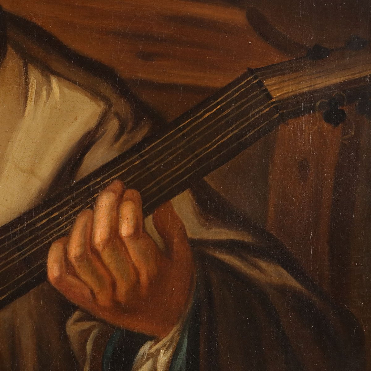 The Guitar Player Antique Painting Oil On Canvas XIX Century Original-photo-2