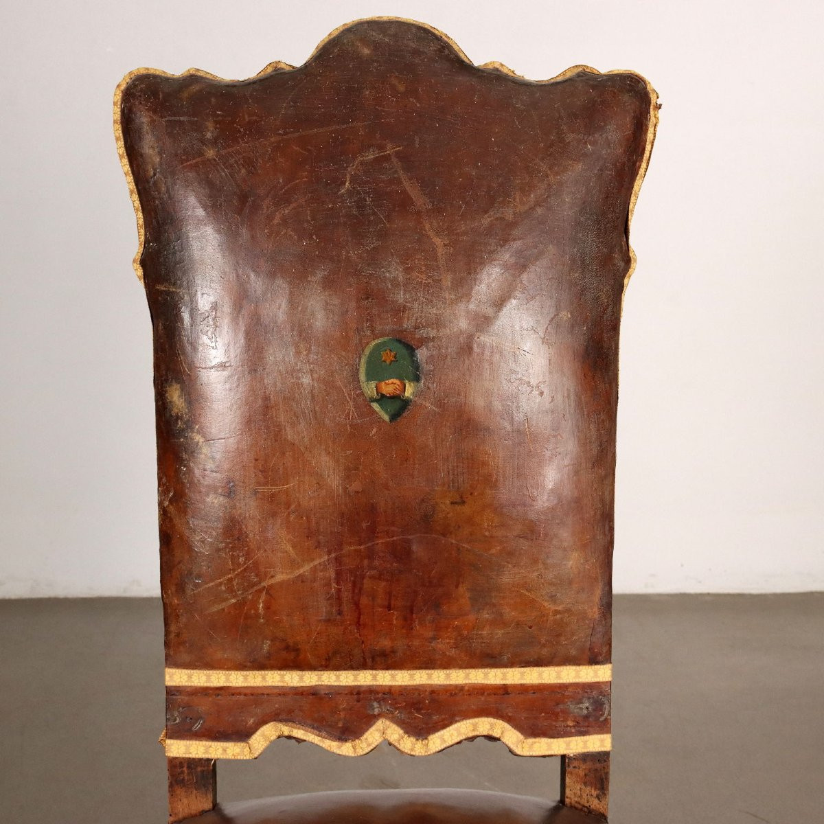 Pair Of Antique Baroque Chairs Walnut Leather XVII-xviii Century-photo-3