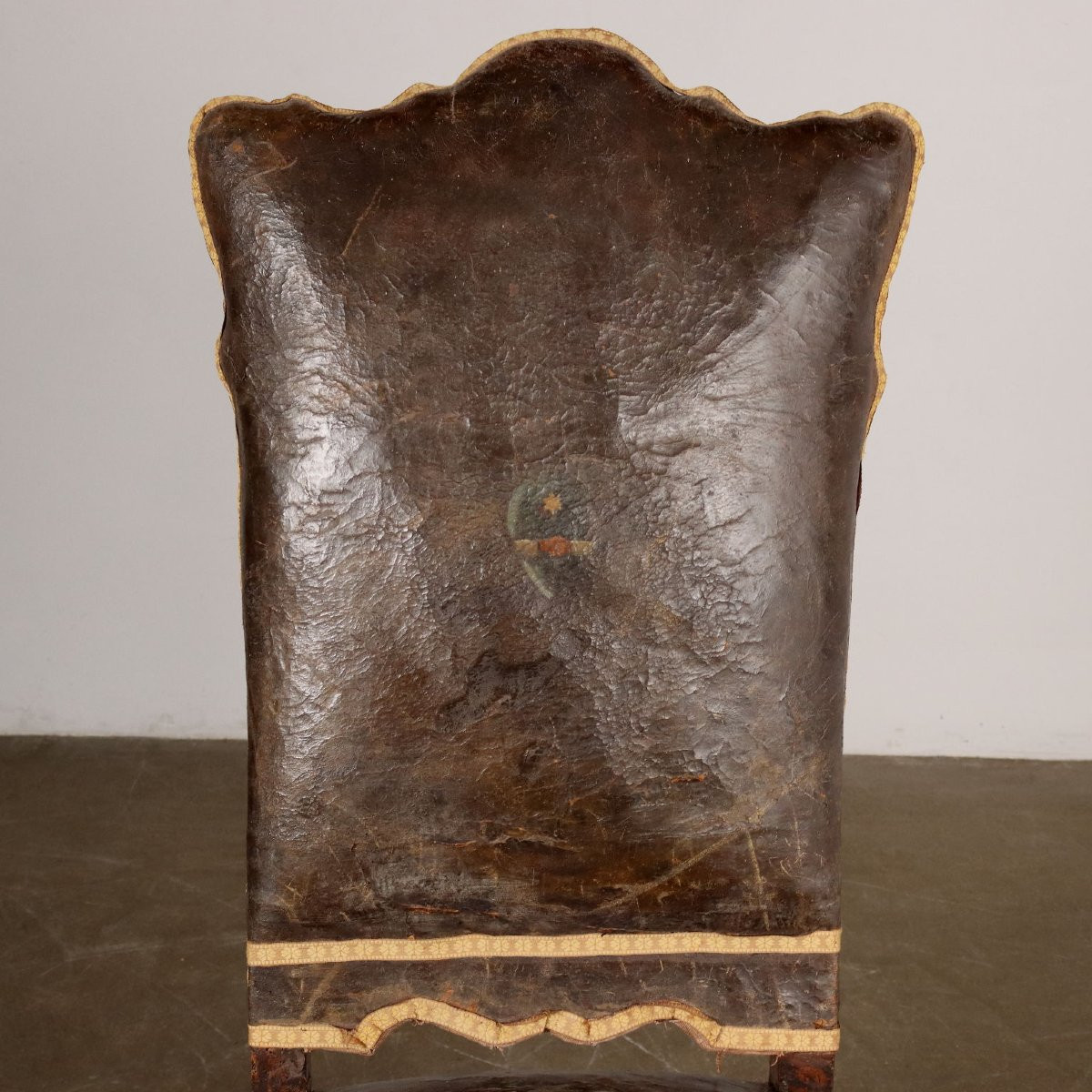 Pair Of Antique Baroque Chairs Walnut Leather XVII-xviii Century-photo-4