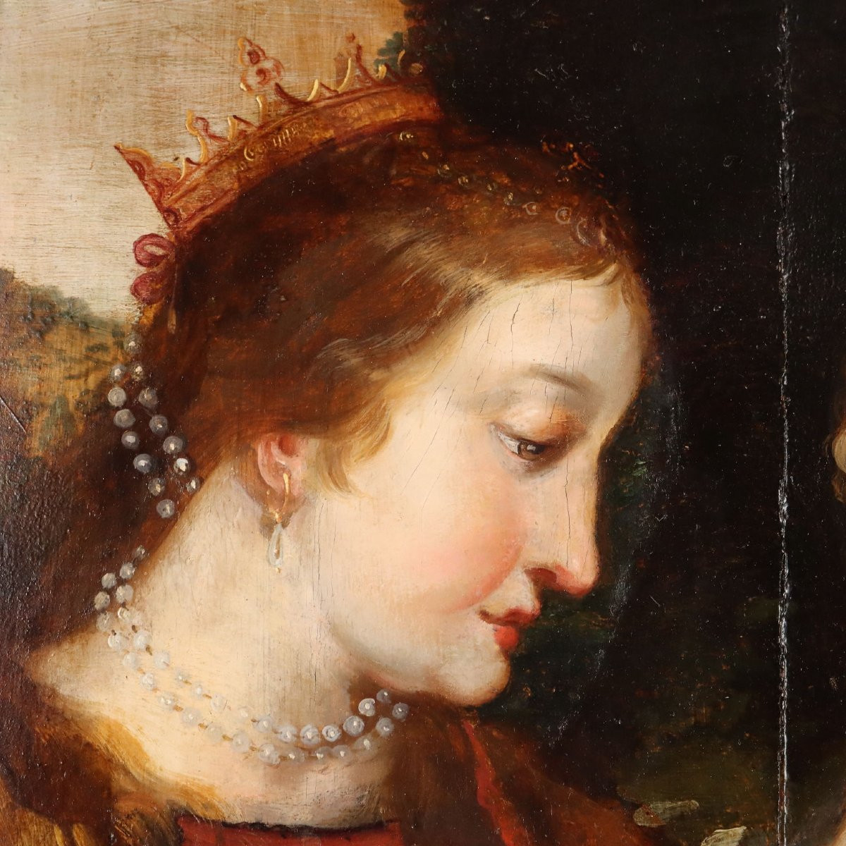 Antique Painting The Mystical Marriage Of St. Catherine XVI Century Original-photo-1