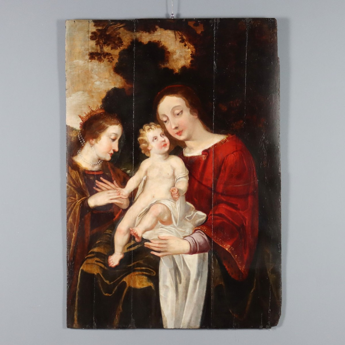 Antique Painting The Mystical Marriage Of St. Catherine XVI Century Original