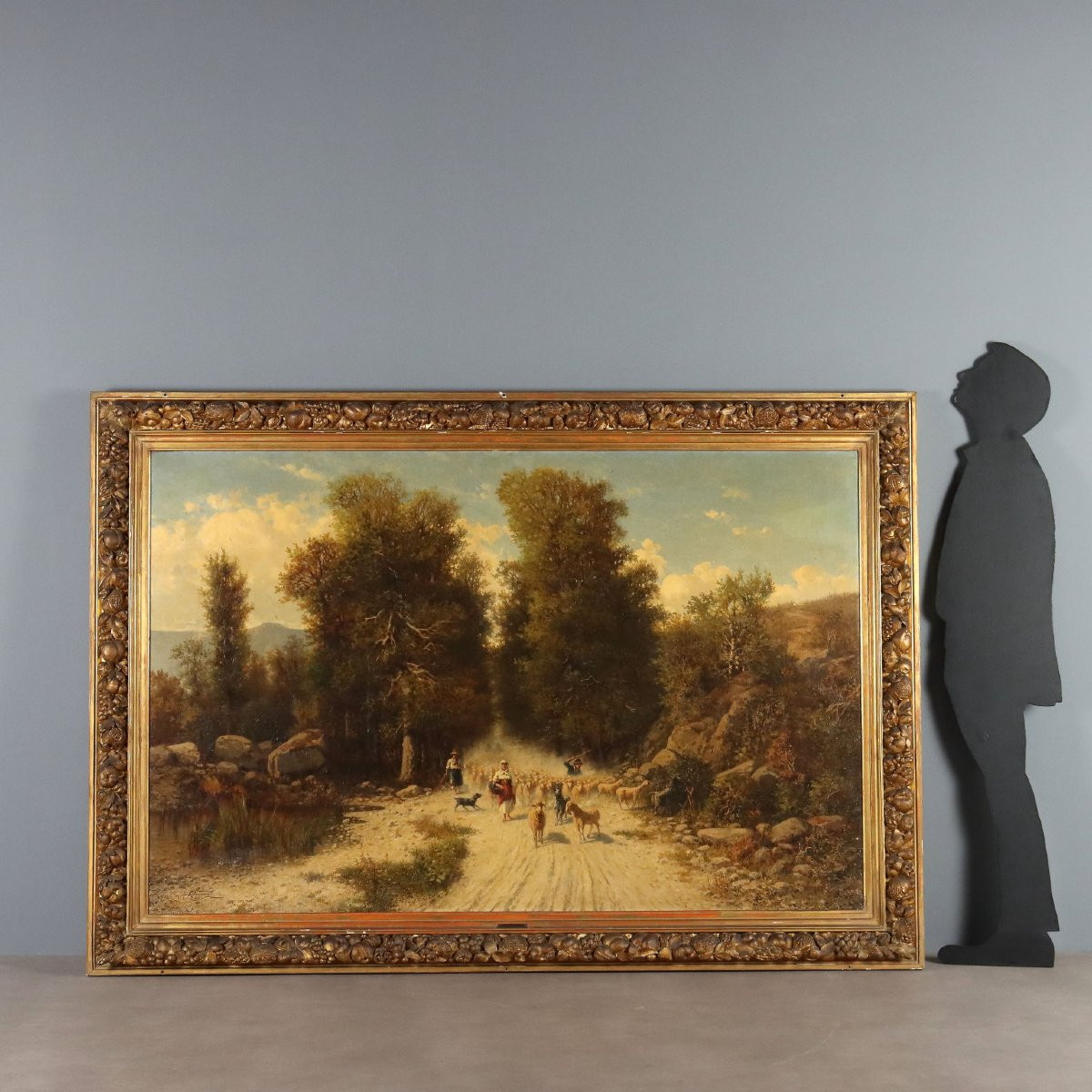 Antique Painting Landscape With Flock And Shepherds XIX Century-photo-2