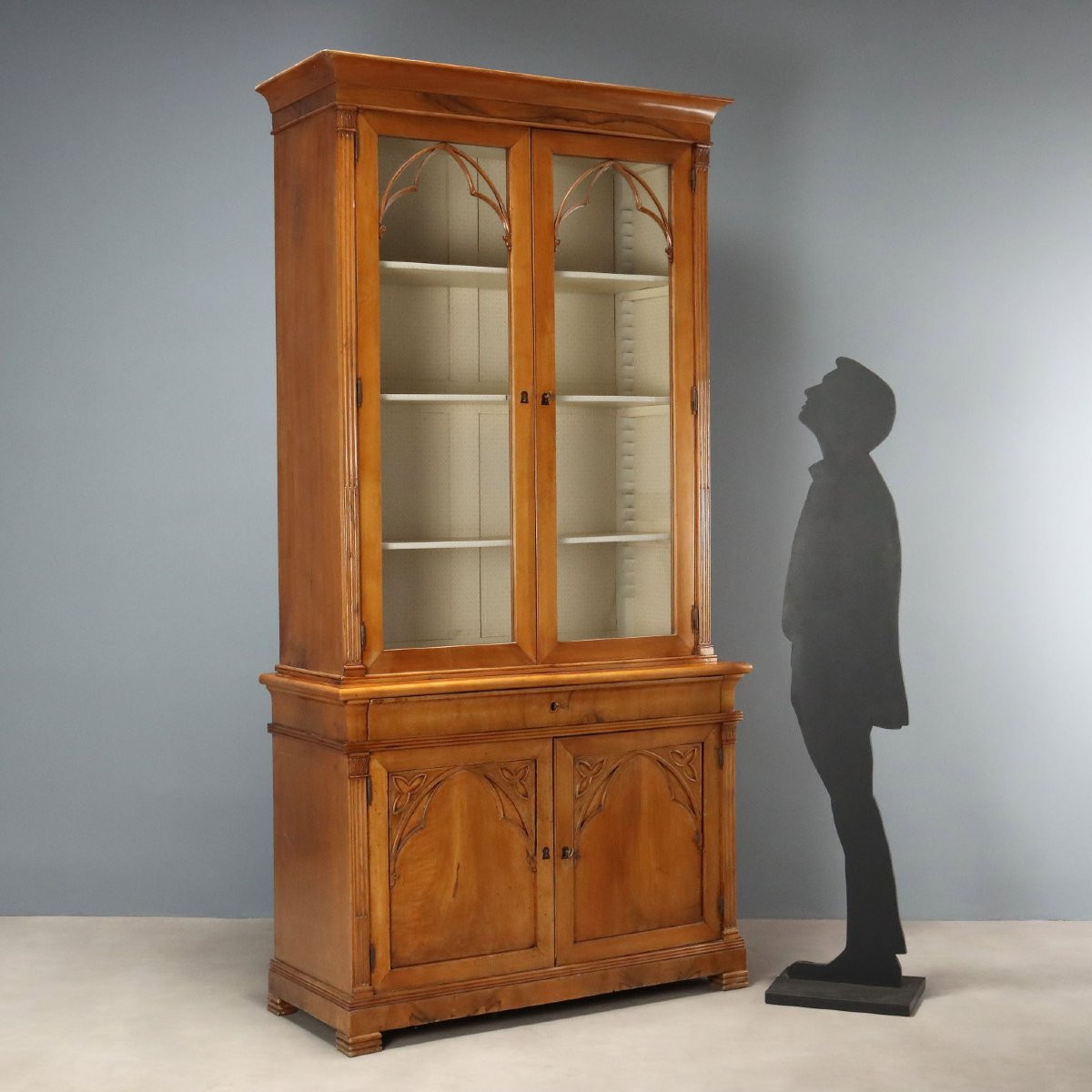 Antique Cupboard Neo-gothic Style Wood Glass Drawer XIX Century-photo-2