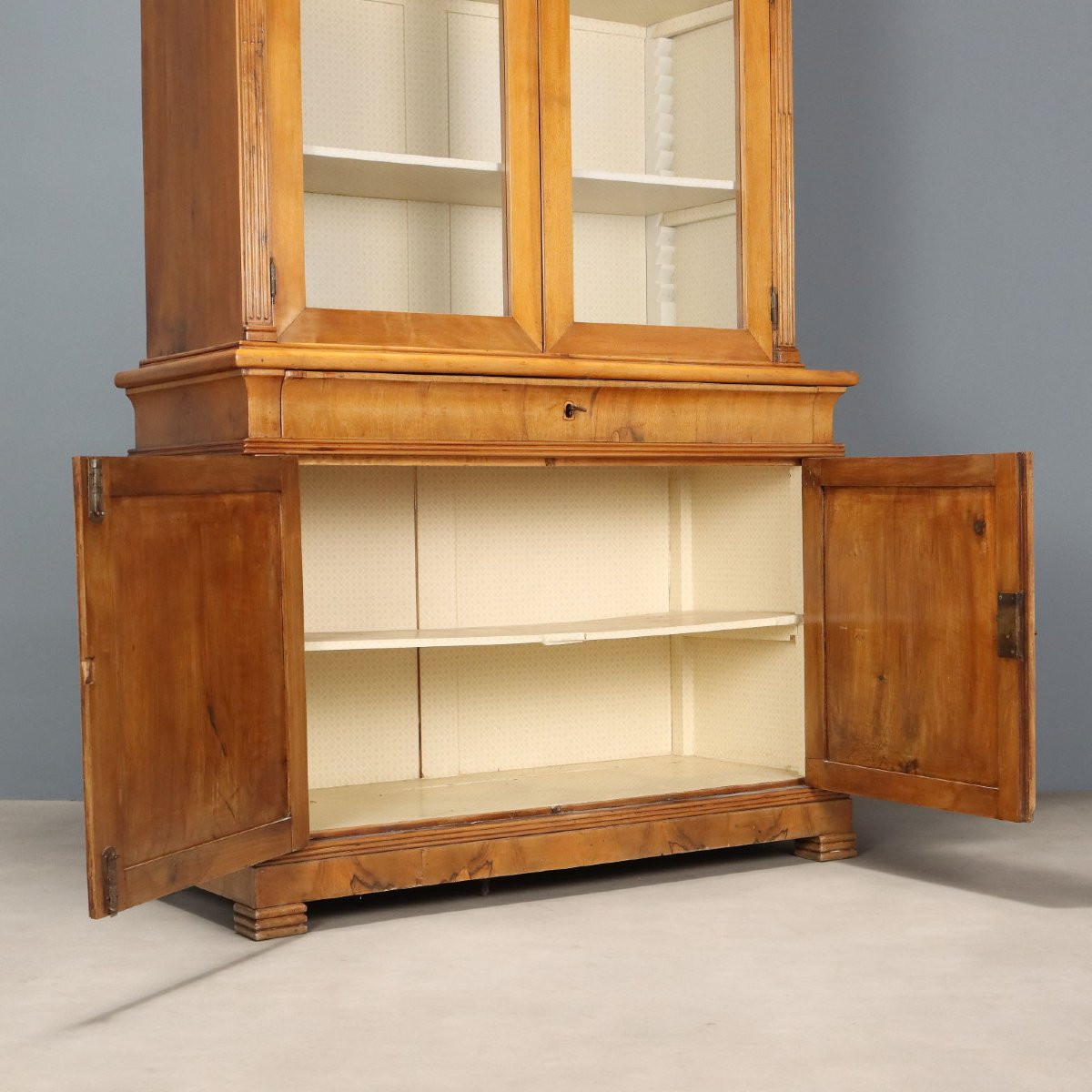 Antique Cupboard Neo-gothic Style Wood Glass Drawer XIX Century-photo-1