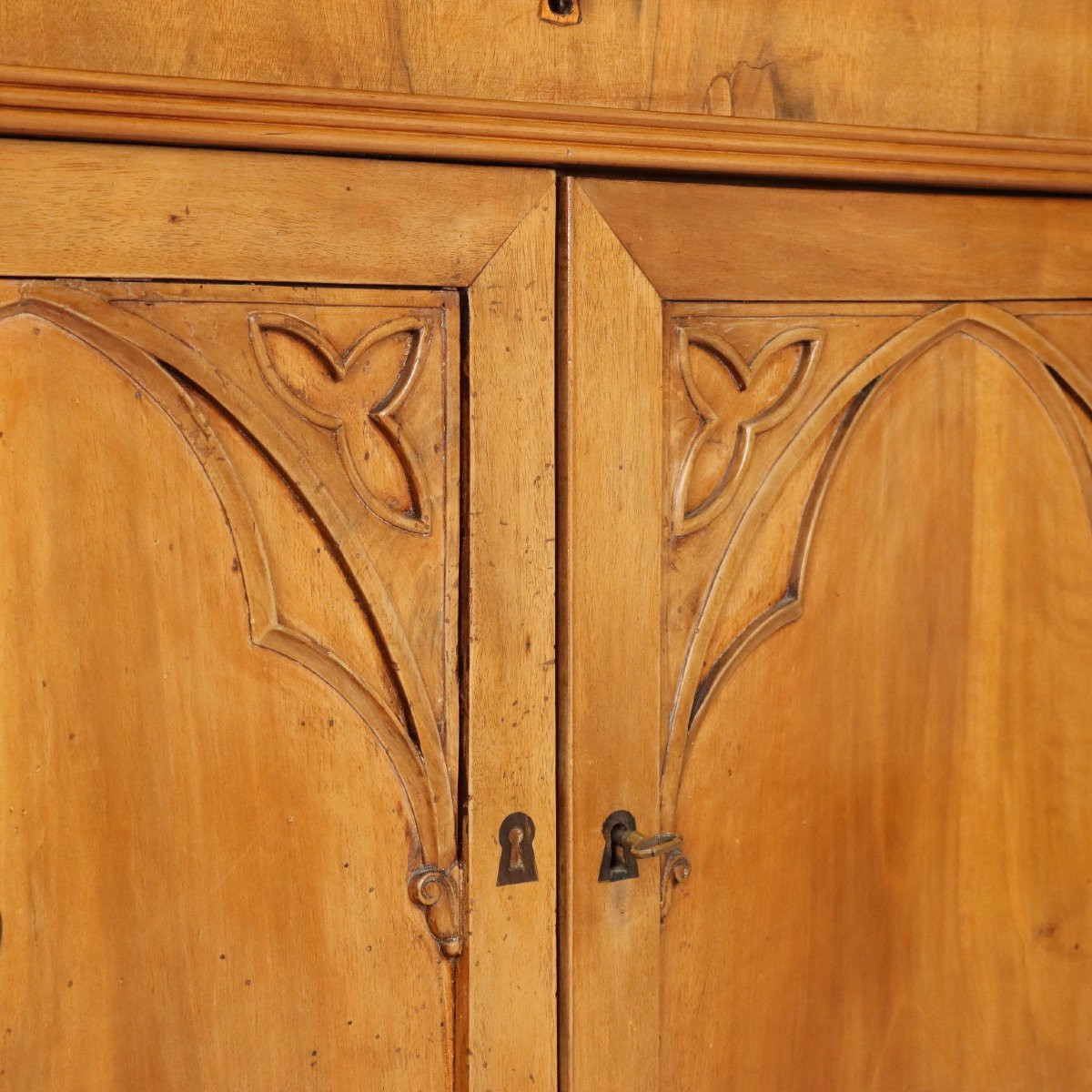 Antique Cupboard Neo-gothic Style Wood Glass Drawer XIX Century-photo-5