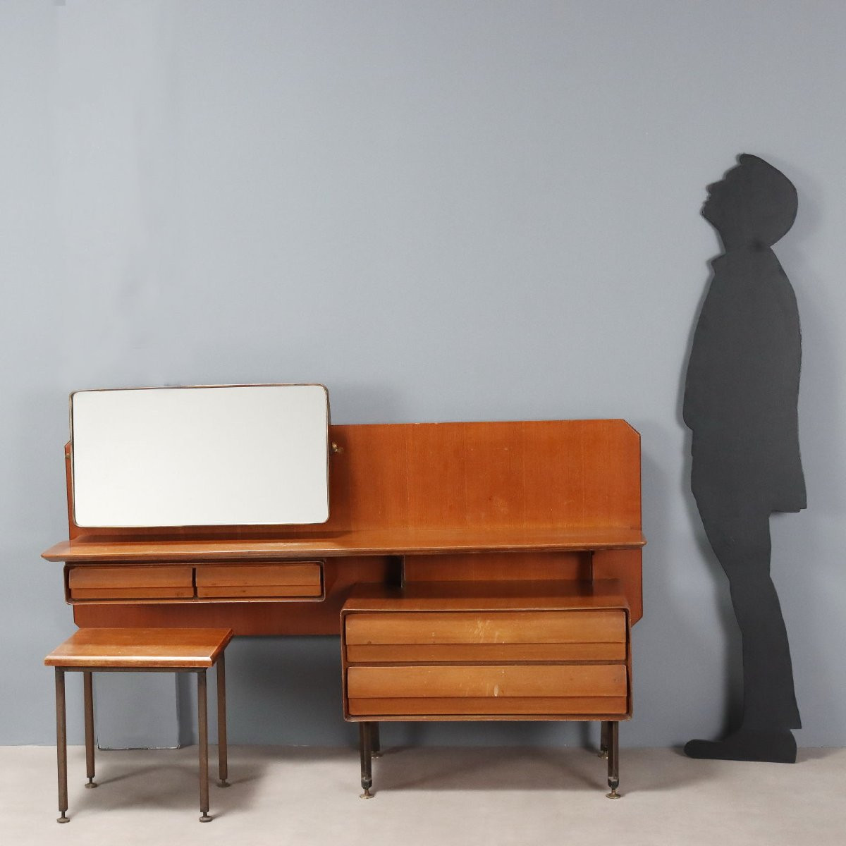 Vintage Vanity Table With Mirror And Stool Design Italy 1960s-photo-2