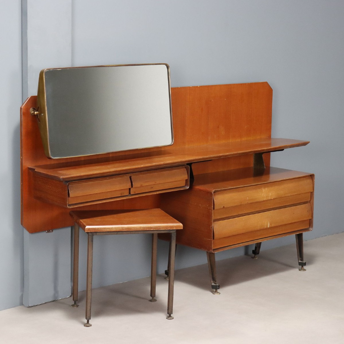 Vintage Vanity Table With Mirror And Stool Design Italy 1960s