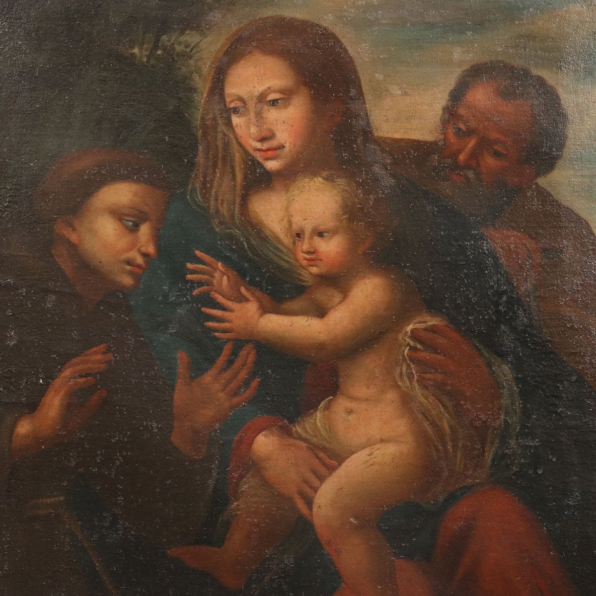 Antique Painting The Holy Family With Sant XVII-xviii Century-photo-3