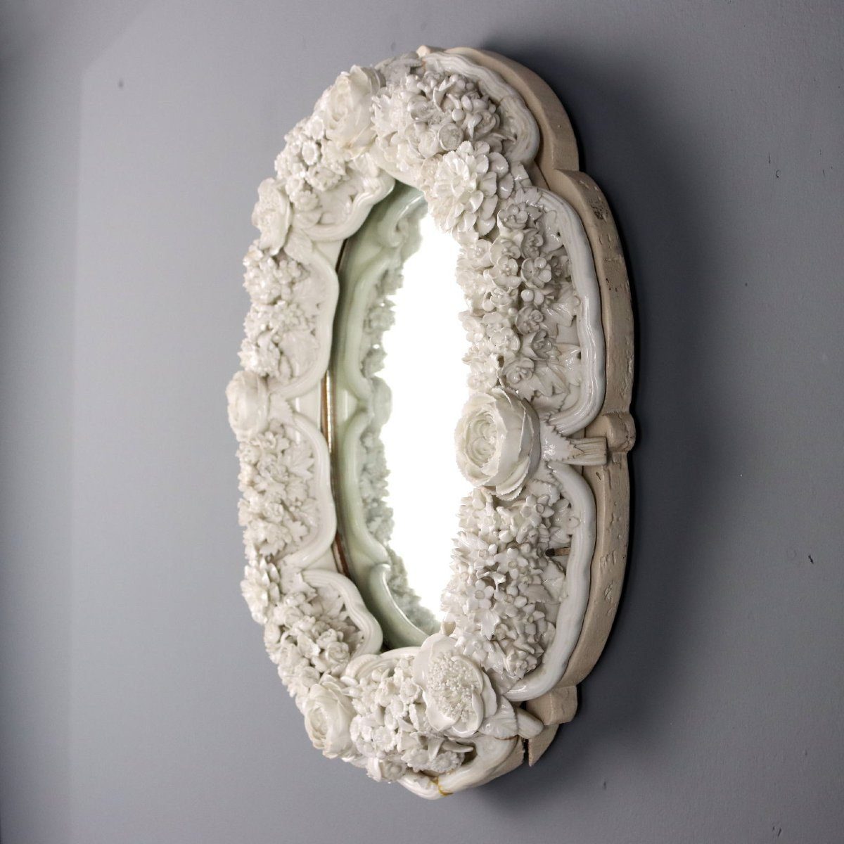 Antique Venetian Mirror White Glass Decorations XIX Century-photo-5
