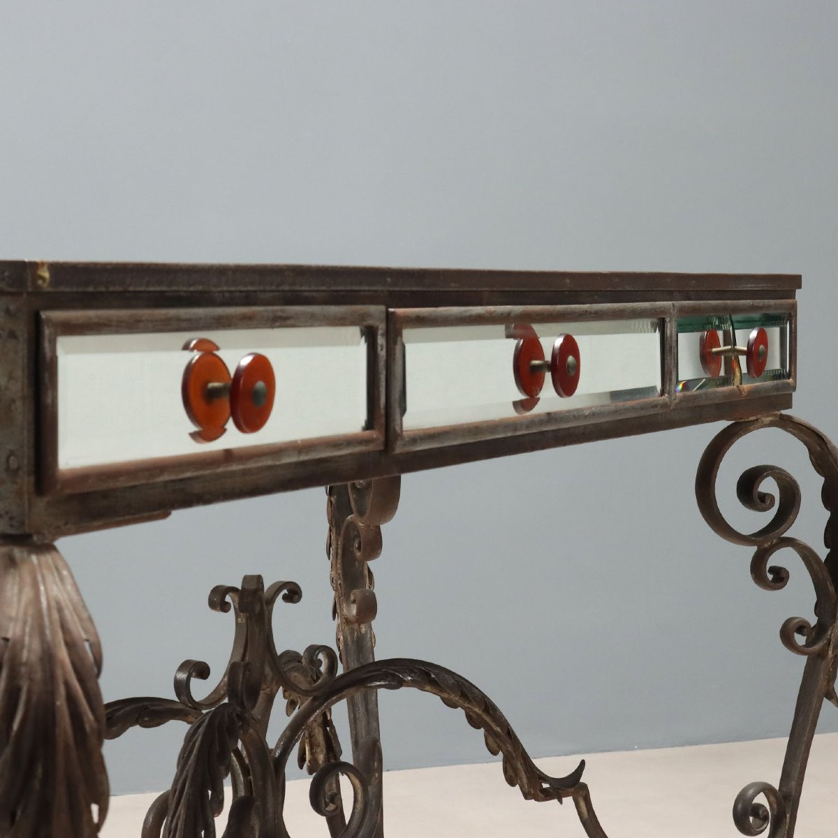 Antique Console Iron Top With Mirrors And Drawers XX Century-photo-3