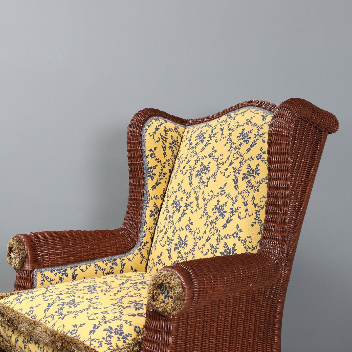 Pair Of Armchairs With Rattan Pouf Italy 20th Century-photo-4