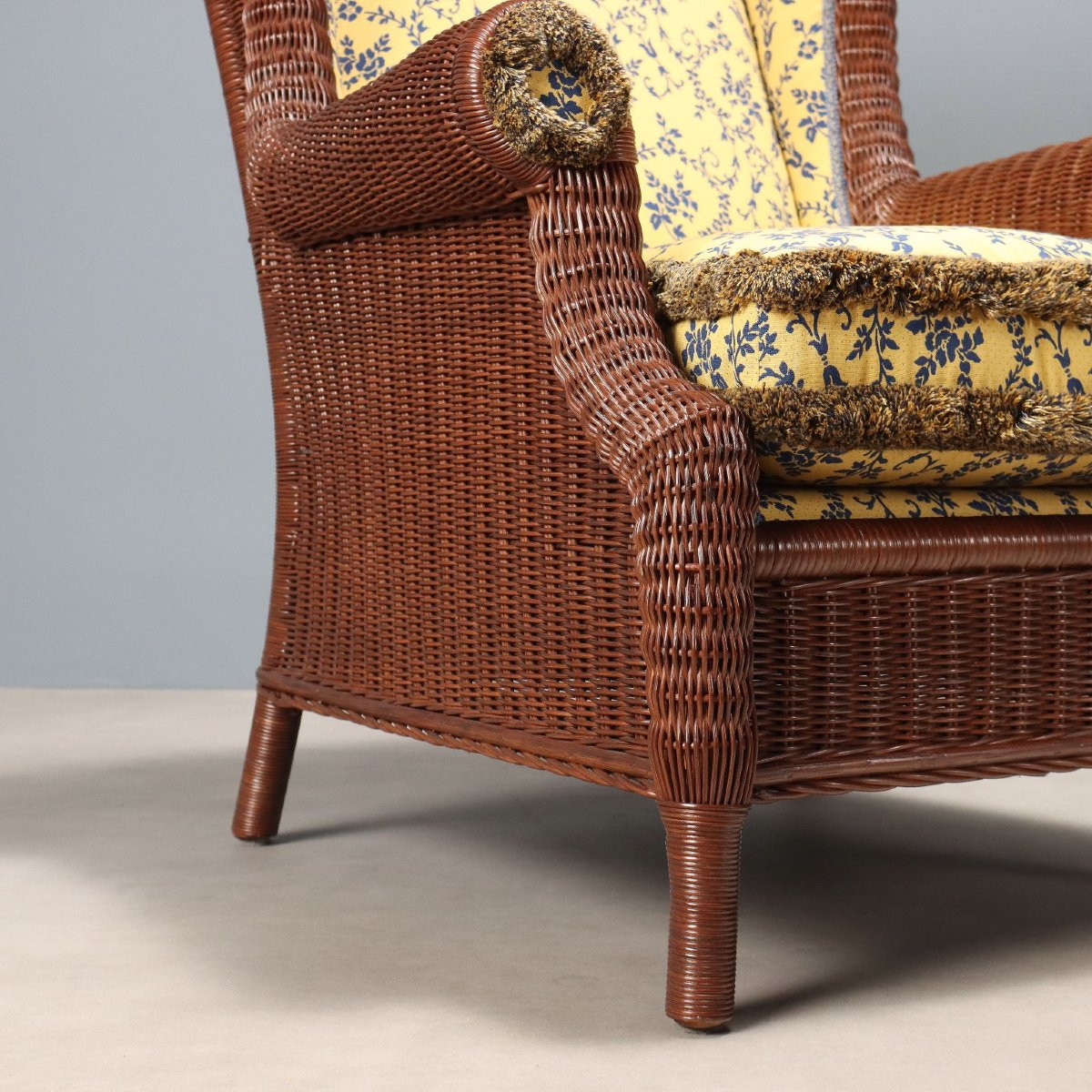 Pair Of Armchairs With Rattan Pouf Italy 20th Century-photo-2