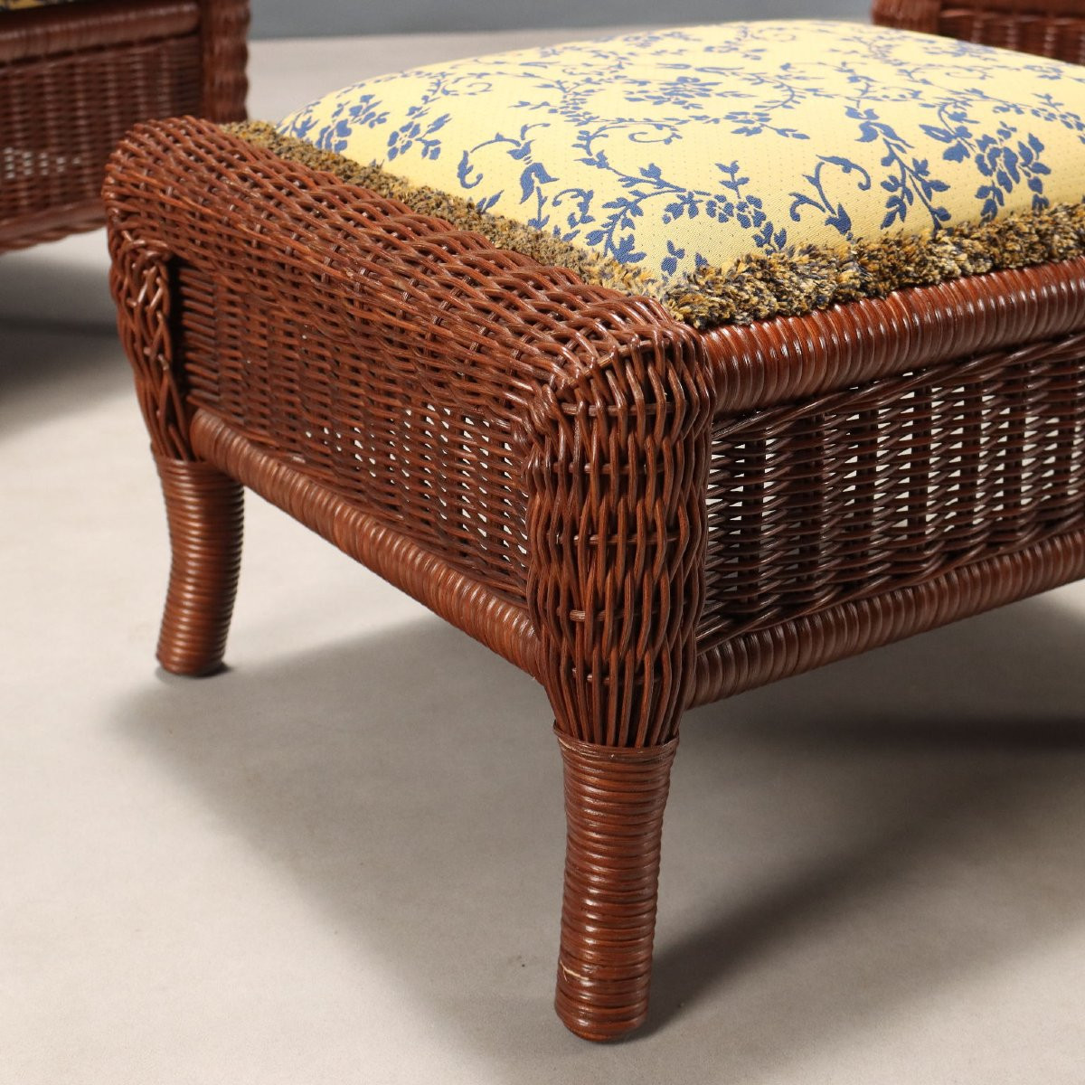 Pair Of Armchairs With Rattan Pouf Italy 20th Century-photo-5