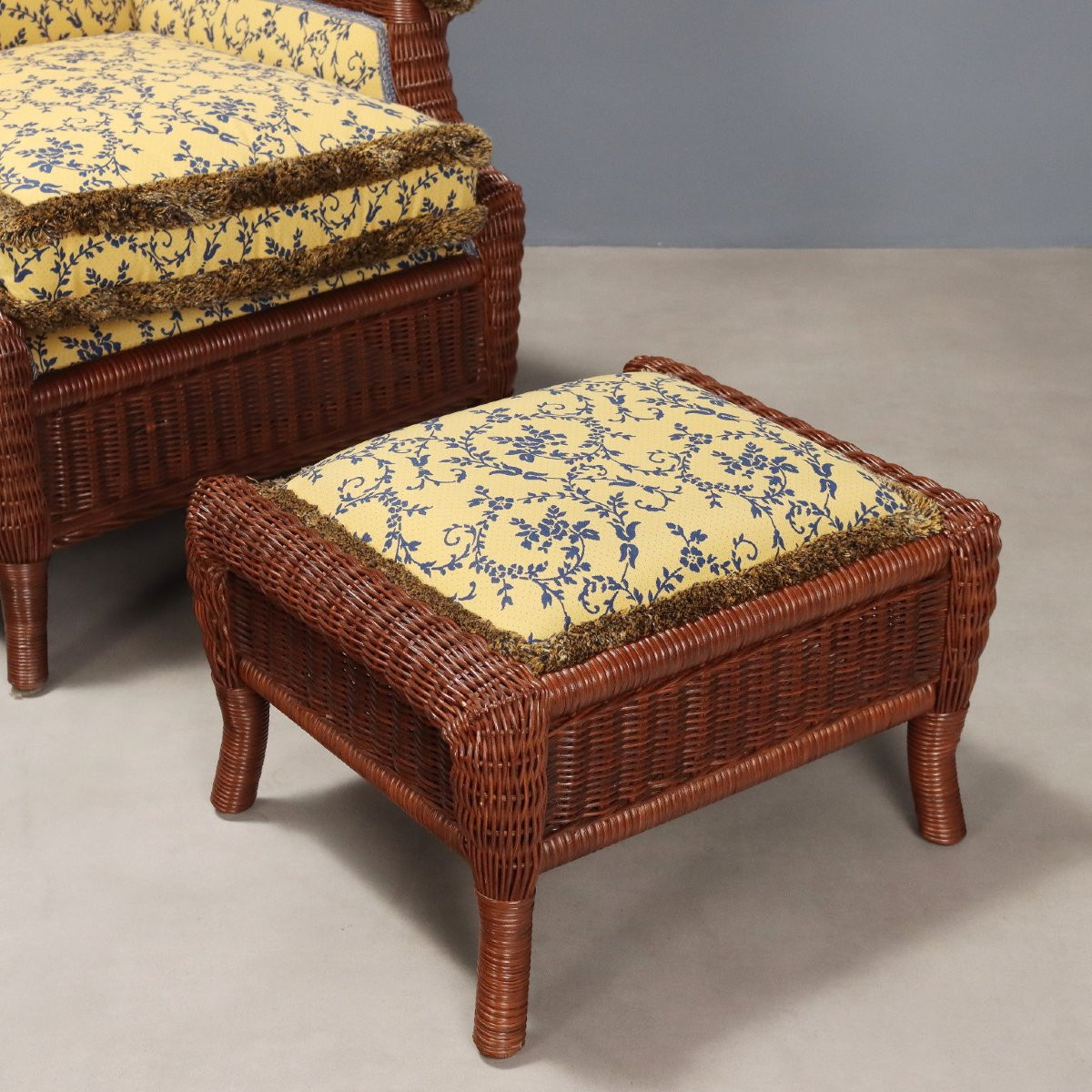 Pair Of Armchairs With Rattan Pouf Italy 20th Century-photo-6