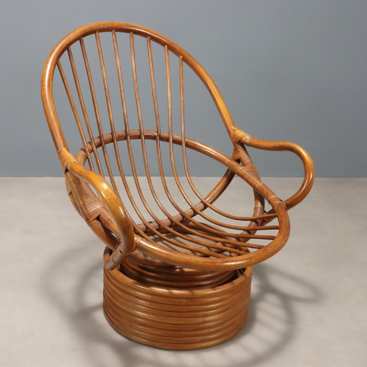 Vintage Sviwel Armchairs Bamboo Design Italy 1960s-photo-1