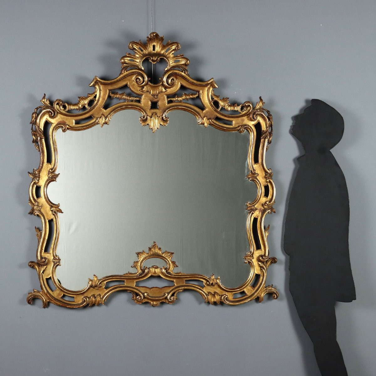 Antique Mirror Carved Gilded Wood Italy Early XX Century-photo-2