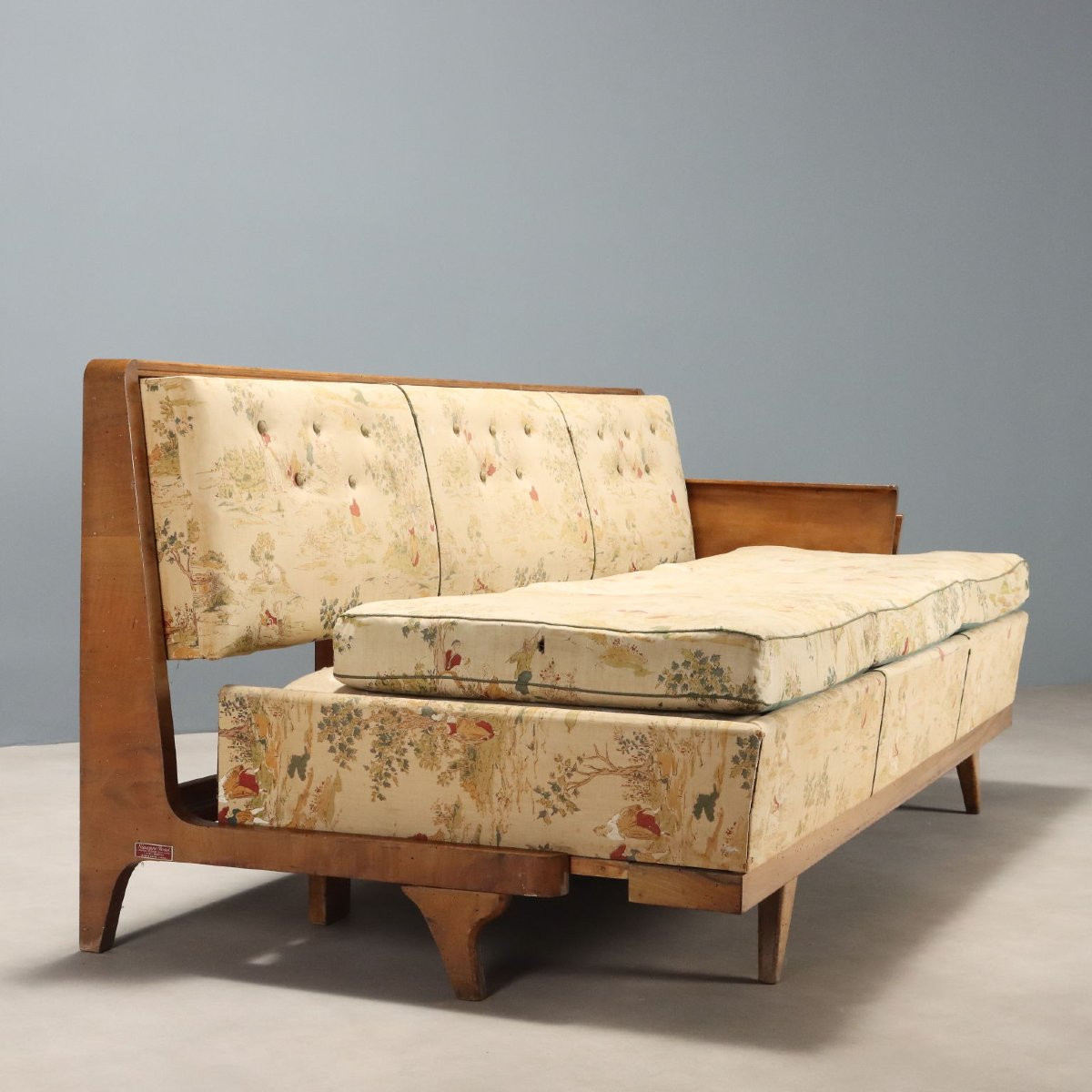 Canapé-Lit Art Déco Ancien Noyer Porte-Revues XXe Siècle-photo-1