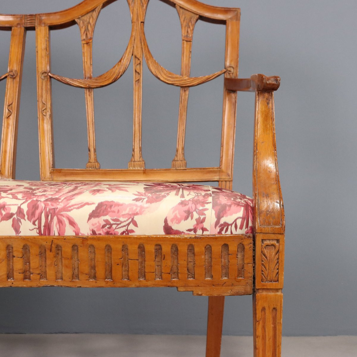 Antique Sofa Neoclassical Maple Fabric Italy XIX Century-photo-3