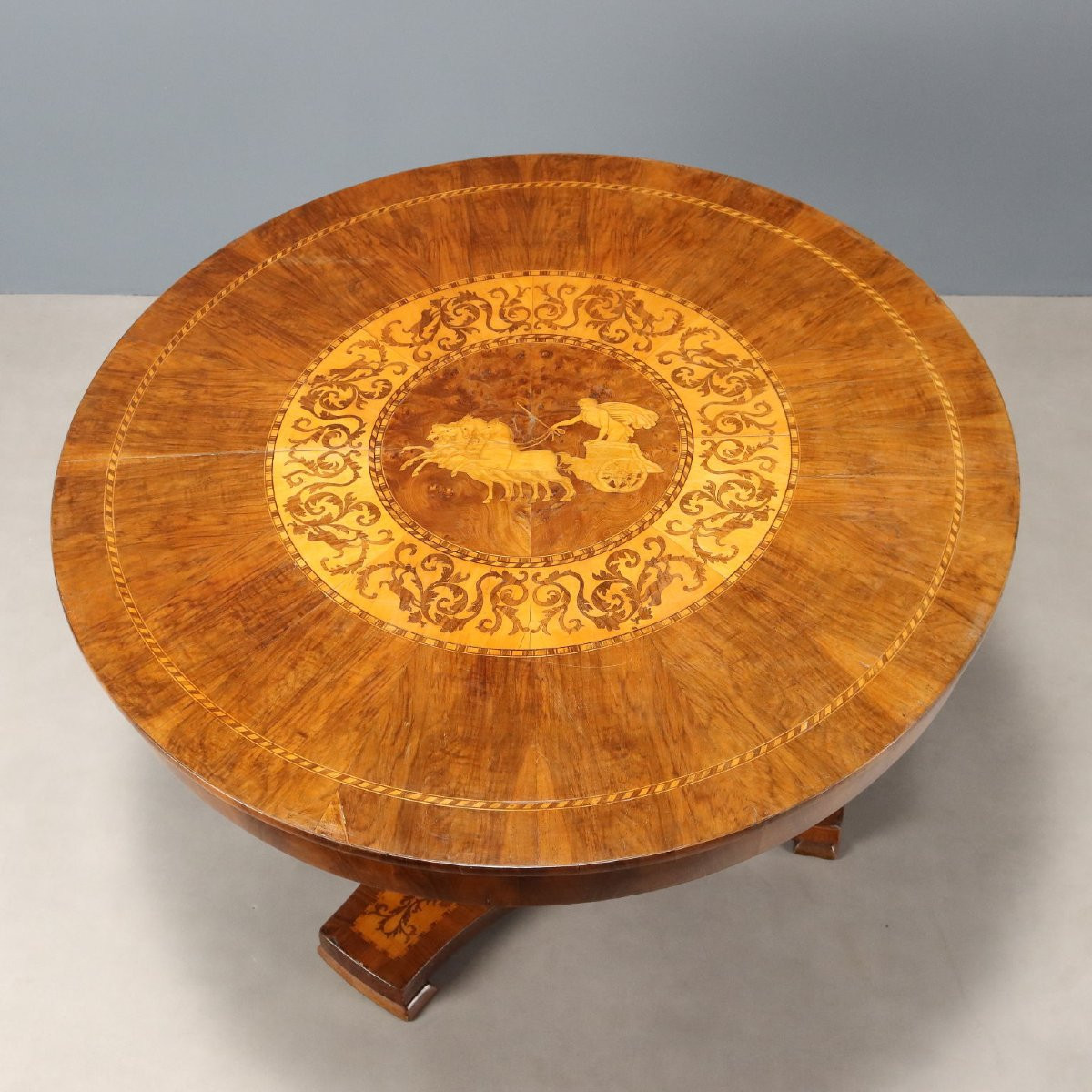 Antique Table Charles X Walnut Maple Inlays Italy XIX Century-photo-4