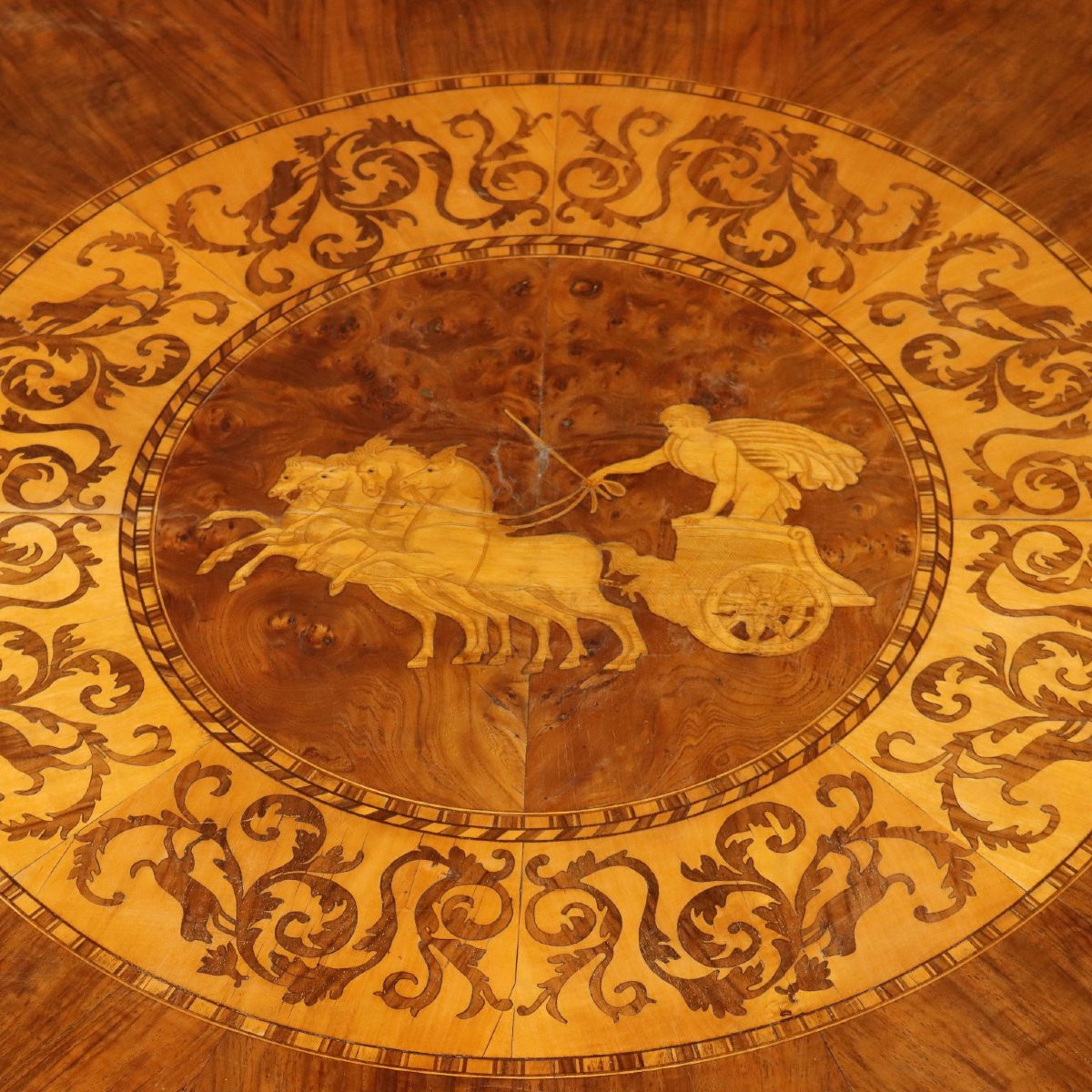 Antique Table Charles X Walnut Maple Inlays Italy XIX Century-photo-1