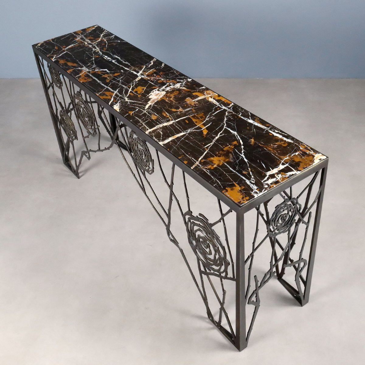 Console Ancien Laiton Plateau en Marbre Italie XXe Siècle-photo-3