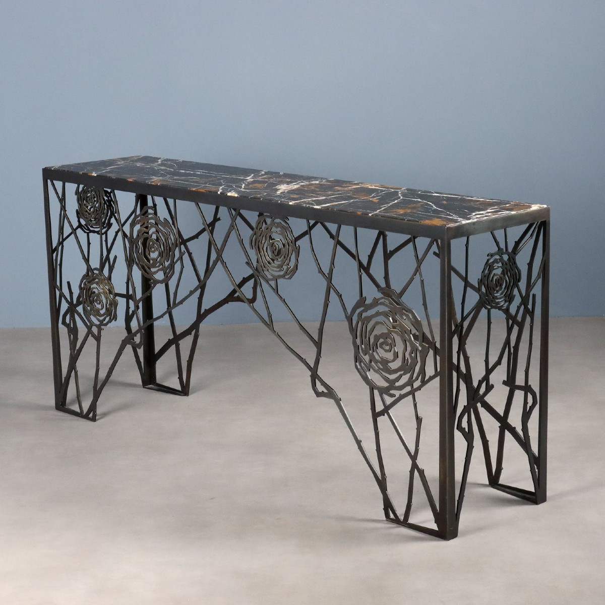 Console Ancien Laiton Plateau en Marbre Italie XXe Siècle