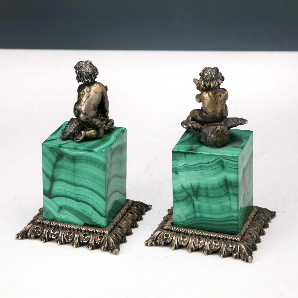 Group Of Sculptures In Silver And Malachite Italy First Quarter 20th Century-photo-4